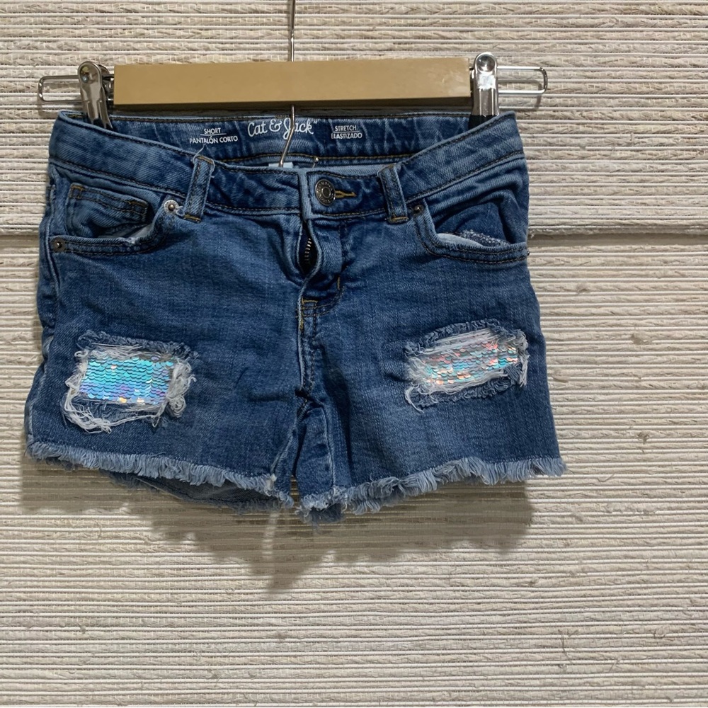 Blue Sequin Jean Shorts for Girls